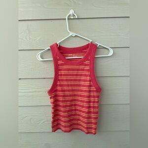 aerie Pink and Yellow Striped Cropped Tank Top
